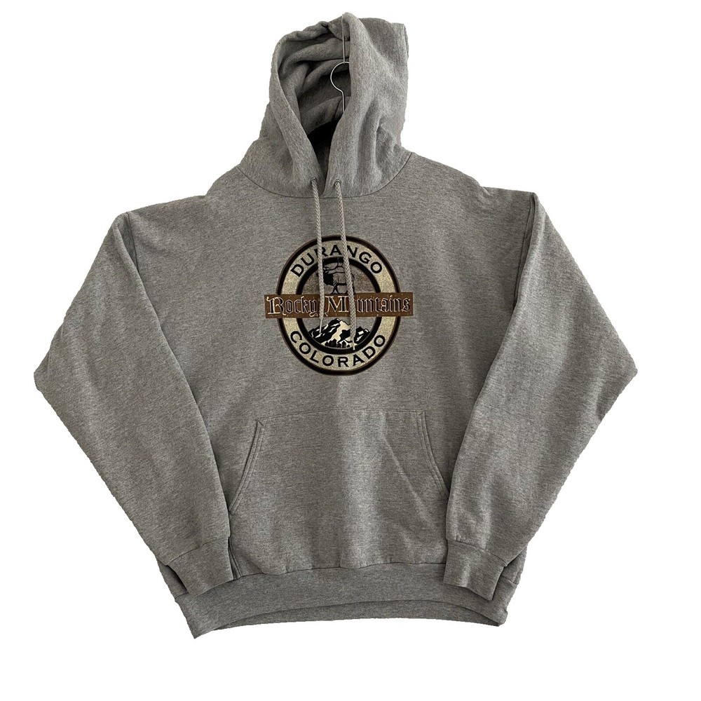 Durango Colorado Rocky Mountains Hooded Hoodie Sweatshirt Men's Large Gray